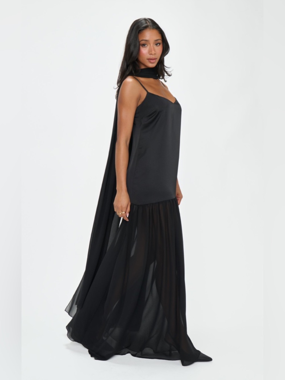 Show Me Your Mumu Dalia Maxi Dress size Large L Black with neck scarf nwot - Picture 5 of 7